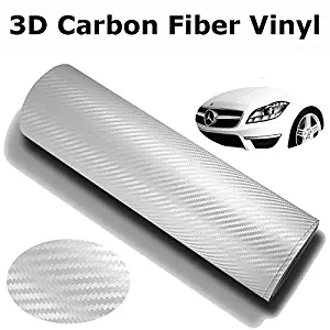 DIYAH 3D White Carbon Fiber Film Twill Weave Vinyl Sheet Roll Wrap DIY Decals 12" X 60" (1FT X 5FT)