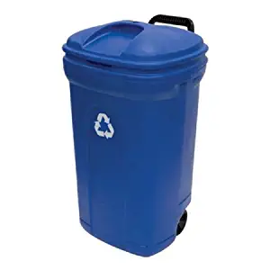 United Solutions 34-Gallon Wheeled Rectangular Blow Molded Trash Can, Recycling Blue (1)