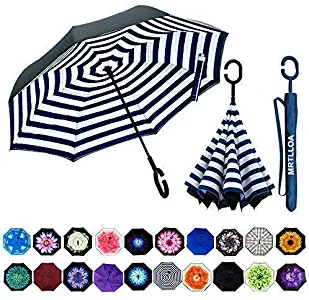 MRTLLOA Double Layer Inverted Umbrella with C-Shaped Handle, Anti-UV Waterproof Windproof Straight Umbrella for Car Rain Outdoor Use