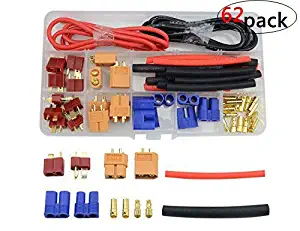 WMYCONGCONG 52 Pcs T-Plug EC3 XT60 Male and Female Adapter Connector with Silicone Wire and Heat Shrink Tube Replacement for RC ESC Lipo Battery Motor