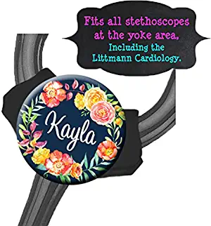 Yoke Stethoscope Tag - Navy Floral Wreath - Steth ID Tag