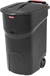Taltintoo20 Black Wheeled Trash Can with Lid Opens to Either 80 Degrees Size 45 Gal. Wheels Steady and Upright for Outdoor