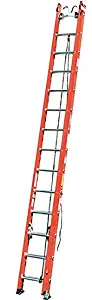 Werner D6228-2X0010 28' Fiberglass Flat D-Rung Extension Ladder w/Padded V-Rung, Cable Hooks, and Leveler Attached - 300lb Rated