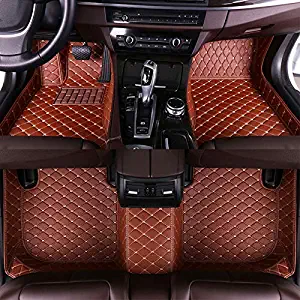 8X-SPEED Custom Car Floor Mats Fit for VW Touareg 2019 Full Coverage All Weather Protection Waterproof Non-Slip Leather Liner Set Brown