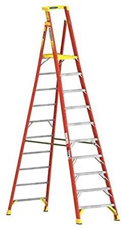 Podium Stepladder, 10 Ft, Fiberglass, 300Lb