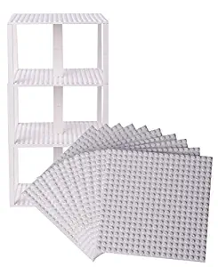 Strictly Briks Classic Stackable Baseplates 6" x 6" Brik Tower 100% Compatible with All Major Brands | Building Bricks for Towers, Shelves and More | 10 Base Plates & 40 Stackers| White