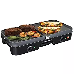 Hamilton Beach 798527530727 (38546) 3 in 1 Electric Smokeless Indoor Grill & Griddle Combo with Removable Plates, Medium, Black (Certified Refurbished)