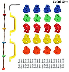 Climbing Rock Hold kit for Kids,Indoor/Outdoor DIY playset, 20 Assorted Rocks, 2 Holds and 1 Rope by Safari POA