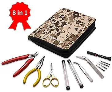 VEEAPE 8 in 1 DIY Tool Kit with Carry Pouch, Ceramics Tweezers/Jig Set/Pliers/Brush/Folding Scissors/Multifunction Screwdriver Body/Screwdriver Winding Rods