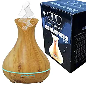 Gold Armour Essential Oil Diffuser, 400ml Wood Grain Aromatherapy Diffuser Ultrasonic Cool Mist Humidifier with Color LED Lights Changing and Auto Shut-Off for Bedroom Office Home (Light)