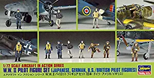 Hasegawa 1/72 Scale WWII Pilot Figure Set (Japanese, German, US, British) - Plastic Model Building Kit #35008