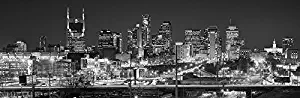 Nashville Skyline PHOTO PRINT UNFRAMED NIGHT Black and White BW Downtown City 11.75 inches x 36 inches Photographic Panorama Poster Picture Standard Size