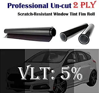 Mkbrother 2PLY 1.5mil Professional Uncut Roll Window Tint Film 5% VLT 24" in x 15' Ft Feet (24 X 180 Inch)