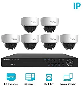 LaView 8 Channel Full HD 1080P Business and Home Security Camera System 6X True 2MP PoE Weatherproof Dome IP Cameras with HD 2TB Surveillance NVR