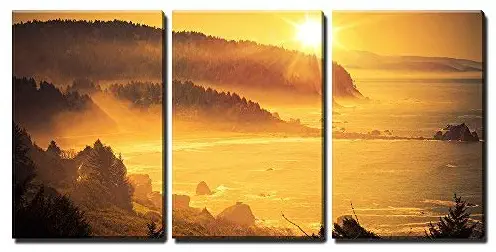 wall26 - 3 Piece Canvas Wall Art - California Coastal Sunset. Shoreline Between Crescent City - Modern Home Decor Stretched and Framed Ready to Hang - 16"x24"x3 Panels