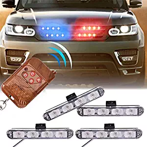 XT AUTO Car 16 LED Red & Blue Police Strobe Flash Light Dash Emergency Warning Lamp 12V