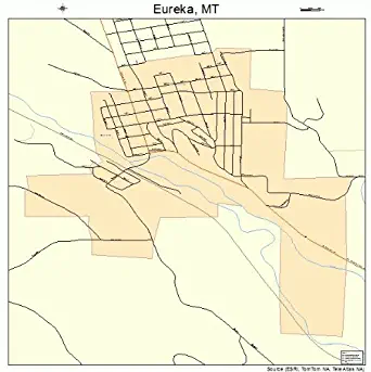 Large Street & Road Map of Eureka, Montana MT - Printed poster size wall atlas of your home town