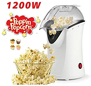 Hot Air Popcorn Popper With Wide Mouth Design,1200W 60Hz Popcorn Maker,With Butter Warming/Measureing Cup, Popping Chute Design Easy To Cleanup