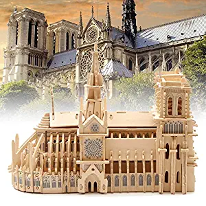 Paris Notre Dame Wooden Model, DIY Wooden Building 3D Model Puzzle Kit Craft Toy Gift Suitable for Teenagers and Adults Aged 8 and Over