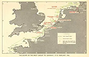 Channel Dash Unternehmen Zerberus. 11-13 February 1942. World War 2 RAF - 1953 - Old map - Antique map - Vintage map - Printed maps of Finistère