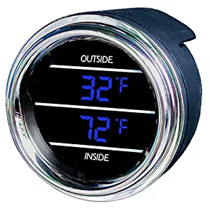 Teltek USA Inside Outside Auto Thermometer Gauge Dual Display for Any Semi, Pickup Truck or Car - Bezel: Black - LED Color: Blue