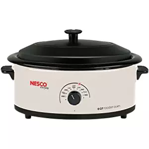 Nesco 6 Quart Capacity Ivory Roaster Oven - Porcelain Cookwell - Black Lid