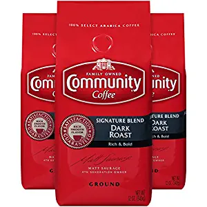 Community Coffee Signature Blend Dark Roast Premium Ground 12 Oz Bag (3 Pack), Full Body Rich Bold Taste, 100% Select Arabica Coffee Beans