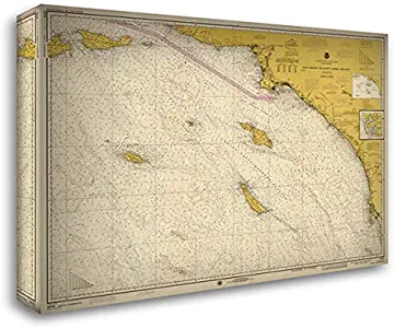 NOAA Historical Map and Chart Collection 24x18 Gallery Wrapped Stretched Canvas Art Titled: Nautical Chart - San Diego to Santa Rosa Island ca. 1975 - Sepia Tinted