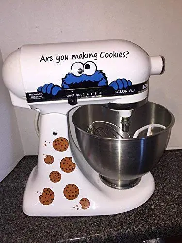 Cookie Monster decal with chocolate chip cookies that is perfect for your stand mixer