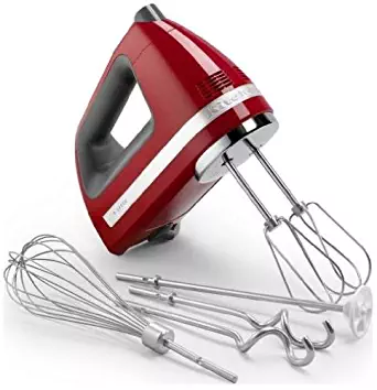 KitchenAid 9-Speed Digital Display Hand Mixer Empire Beautiful Red - With (Free Dough hooks, whisk, milk shake liquid blender rod attachment and accessory bag).