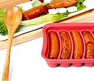 Non-Stick Silicone Sausage Mold for Homemade Hot Dogs, DIY Hot Dogs, FDA Approved and BPA Free, Hot Dog Mold for Oven and Microwave (Red, 6-Cavity)