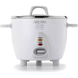 Aroma 6-Cup Stainless Steel Surface Rice Cooker, Silver