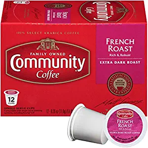 Community Coffee French Roast Extra Dark Single Serve 12 Ct Box, Compatible with Keurig 2.0 K Cup Brewers, Full Body Rich Robust Taste, 100% Arabica Coffee Beans