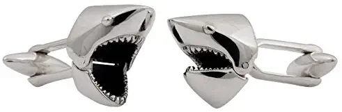 ZAUNICK Articulated Great White Shark Cufflinks, Sterling Silver