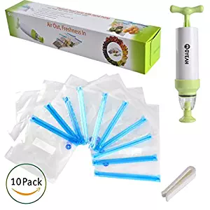 MOYEAH Vacuum Sealer, Handheld Vacuum-Sealing System Keep Food Saver Longer-Storage Bags Sealed,Reusable,Practical, Easy to Use 1 Hand Pump, 10 BPA Free Food Vacuum Sealed Bags (1 Pump + 10 Bags)