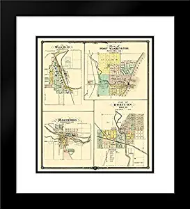 Snyder 28x32 Black Modern Frame and Double Matted Museum Art Print Titled West Bend, Hartford Wisconsin - Snyder 1878 Map