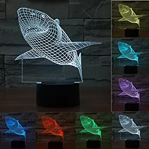 SUPERNIUDB Jaws Great White Shark 3D Illusion LED Night Light 7 Colourful Table Desk Lamp