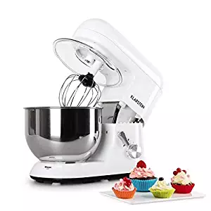 KLARSTEIN Bella Bianca • Tilt-Head Stand Mixer • Dough Hook, Flat Beater, Wire Whip • 650 Watts • 1.1 HP • 5.5 qt Stainless Steel Bowl • Planetary Mixing Action • 6 Speeds • Multifunctional • White