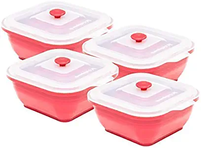 Collapse-it Silicone Food Storage Containers - BPA Free Airtight Silicone Lids, 4 Piece Set of 4-Cup Collapsible Lunch Box Containers - Oven, Microwave, Freezer Safe with Bonus eBook