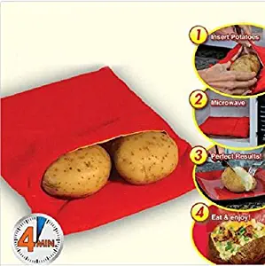 Microwave Potato Bag - Microwave Cooker - Red Washable Cooker Bag Baked Potato Microwave Cooking Potato Quick Fast (Cooks 4 Potatoes At Once) - Potato Bag