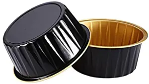 KEISEN 3 2/5" mini Disposable Aluminum Foil Cups 125ml 100/PK 4OZ for Muffin Cupcake Baking Bake Utility Ramekin Cup (BLACK)