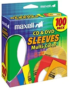 Maxell 190132 CD & DVD Paper Storage Envelope Sleeves with Heavy-duty Paper and Clear Plastic Window Multi-Color 100 Pack (Paper)