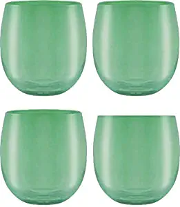 Circleware Uptown Stemless Wine Glasses Set of 4, Party Entertainment Dining Beverage Drinking Cup Glassware for Water, Beer, Liquor, Whiskey & Bar Barrel Decor Gifts, 11.5 oz, Emerald Green