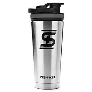 Ice Shaker Stainless Steel Insulated Water Bottle Protein Mixing Cup (As seen on Shark Tank) (Silver 26oz)