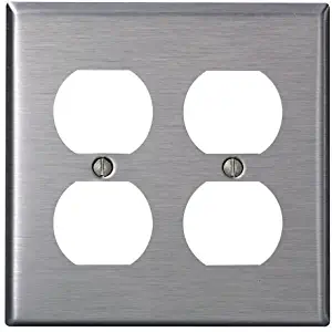 Leviton 84016-40 2-Gang, Duplex Device Receptacle Wallplate, Standard Size, Device Mount, Stainless Steel