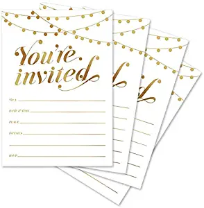 Party Invitations! 25 Gold Foil Traditional Invitations with Envelopes, Wedding, Baby and Bridal Shower Invite, Housewarming Birthday and Girls Quinceanera Invites