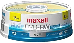 Maxell 635117 Rewritable Recording Format 4.7Gb DVD-RW Disc Playback on DVD Drive or Player and Archive High Capacity Files