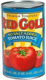 Red Gold No Salt Added Tomato Juice | Fresh Squeezed | 46 oz Cans (Pack of 12)