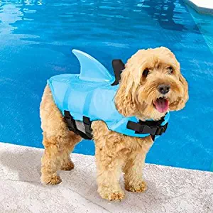 Swimways Sea Squirts Dog Life Vest w/ Fin for Doggie Swimming Safety, Color: Blue, Rest at Ease Knowing Your Pooch has a Life Preserver for Water Safety at the Pool, Beach, Boating