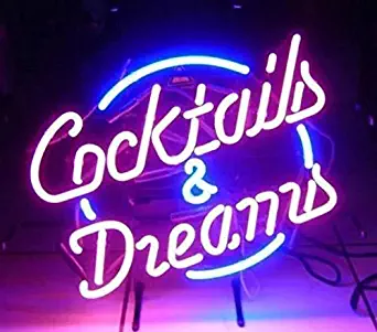 LDGJ Cocktails and Dreams Neon Light Sign Home Beer Bar Pub Recreation Room Game Lights Windows Glass Wall Signs Party Birthday Bedroom Bedside Table Decoration Gifts (Not LED)